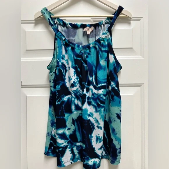 Philosophy | Women's Blue Green Abstract Watercolor Halter Neck Tank Top - Picture 2 of 9
